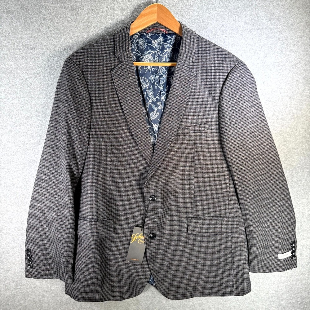 Johnny‎ Bigg Turin Check Stretch Blazer Mens 42 Charcoal Notch Lapel Classic